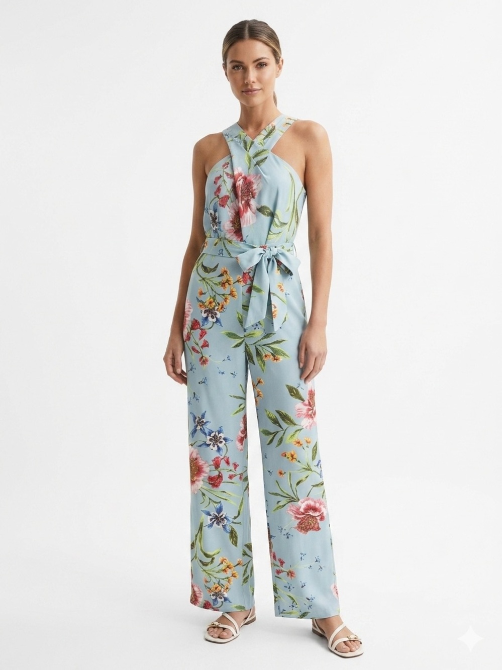 Rachel Roy 2p Blue/Green Floral Halter Top Harem Pants Size M/8 EUC DDR $150